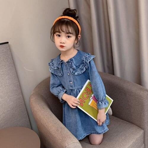 Girls Denim Dress 2021 Spring and Autumn New Childrens Princess Dress Girl Dress Childrens Wear Dress for Girls