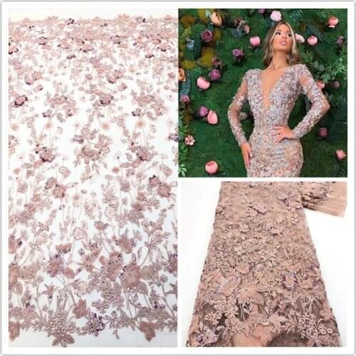 Elegant Embroidered tulle fabric SYJ-188683 beads for fashion dress top selling beaded tulle french net fabric