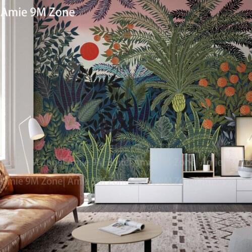 Mural wallpaper tropical rain forest dark green blue plant tree bushes art wall-paper decor discount customerize size