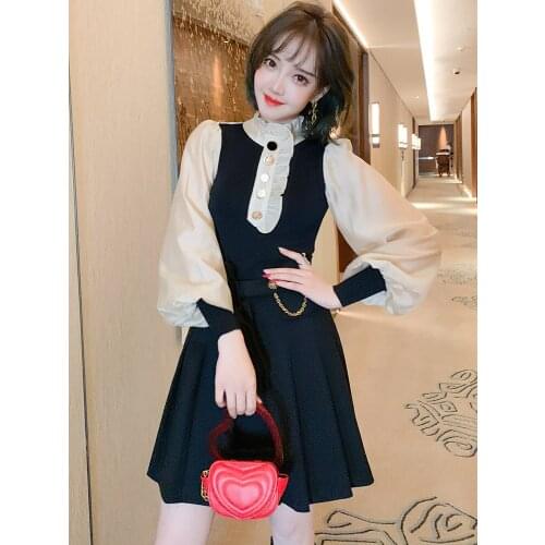 Contrast stitching ear edge exquisite button Lantern Sleeve versatile Shirt Top 2021 Spring new High Quality Top Quality