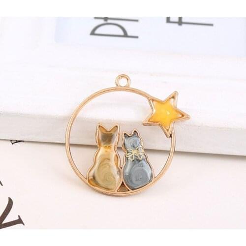 K3ND 5Pcs Cute Moon Cat Blank Resin Frame Pendant Open Bezel Setting Jewelry Making
