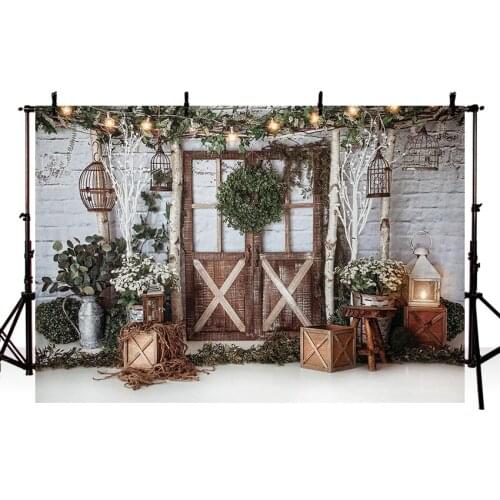 Brick Wall Wooden Doors Grass vine Toys Children Backdrop for Photographic Studio Photography Backdrops Baby Portrait Background