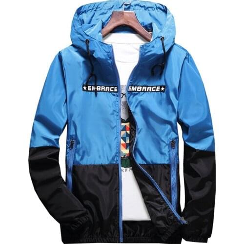 New Spring Autumn Bomber Hooded Jacket Men Casual Slim Patchwork Windbreaker Jacket Male Outwear Zipper Thin Coat Brand Clothing