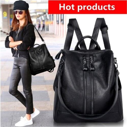 Fashion versatile 2021 soft leather Korean schoolbag fashion versatile dual purpose travel bag backpack