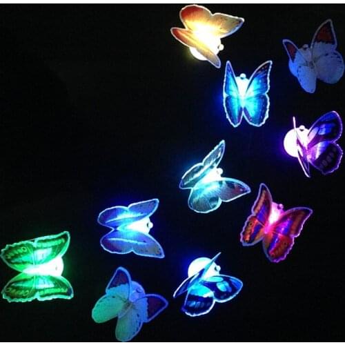 50pcs/lot Colorful Fiber Optic Led Butterfly Nightlight Lamp Flash Lighting Decorations Party Christmas Supplies Nightlights