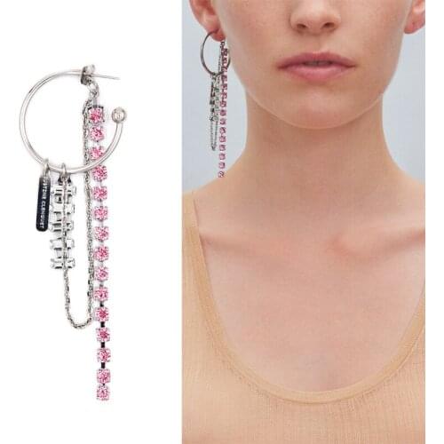 New Jewelry Pink Rhinestone chain tassel C-shape single exaggerated large earrings female Earrings