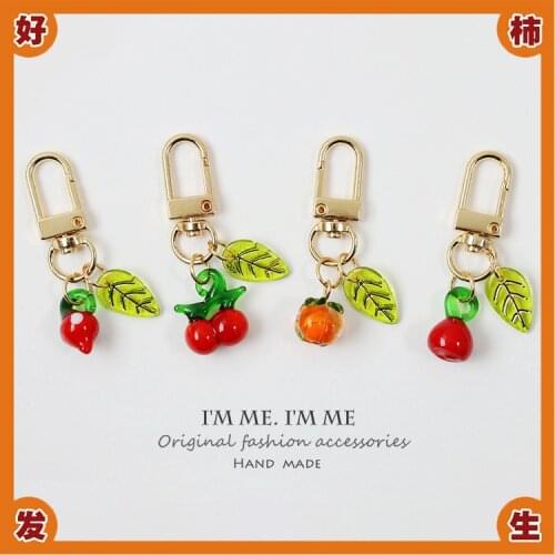 Very Cute keychain fruit Persimmon Lucky Leave bag Pendant Keyrings