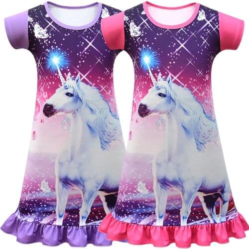 2020 Girl Summer Christmas Dress Kids Clothes Girls Princess Cartoon Pattern Halloween Unicorn Cosplay Dresses Birthday Gift