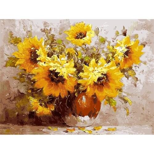 Sunflowers Abstract Modern DIY Embroidery 11CT Cross Stitch Kits Needlework Craft Set Cotton Thread Printed Canvas Sale