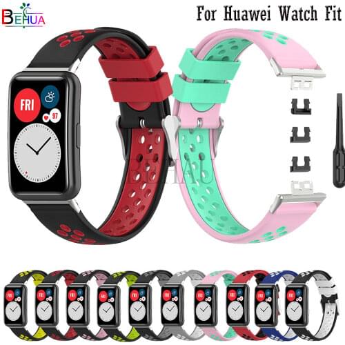 Colorful Soft Silicone Strap For Huawei Watch Fit original SmartWatch Band WristBand Bracelet with tool Accessories Rubber Belt