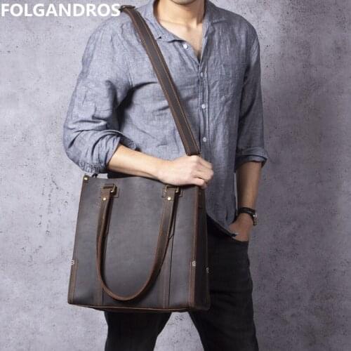 2020 Vintage Large Capacity Genuine Leather Shoulder Tote Bag Men Womens Classic High Quality Cowhide Outdoor Shopping Handbag