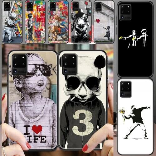 Banksy Street Graffiti Art Phone case For Samsung Galaxy Note 4 8 9 10 20 S8 S9 S10 S10E S20 Plus UITRA Ultra black silicone