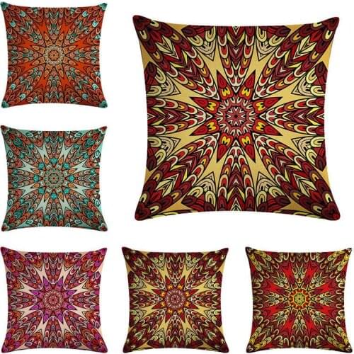 Bohemian Mandala Geometric Cotton Linen Throw Pillow Case Sofa Cushion Cover Case Mandala Datura Flowers 45x45cm Pillow Cover