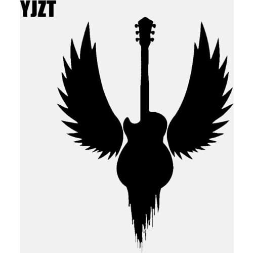 YJZT 11.4CM*15.1CM Fun Guitar Music Hard Rock Metal Wings Vinyl Black/Silver Car Sticker C22-0708