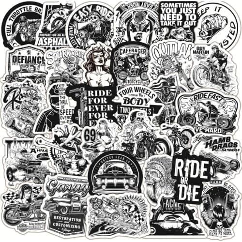 10/50Pcs Funny Black and White Car Sticker Cool Motorcycle Skateboard Laptop Bumper Sticker Bomb Styling Vinyl Decals