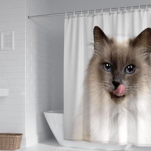 3D Printing Pet Big Cat Pattern Shower Curtain Waterproof Fabric Machine Washable Bathroom Curtain with Hook Accessories