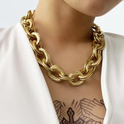 Punk Vintage Screw Thread Thick Chain Choker Necklace Women Chunky Exaggerated Geometric Chocker Colar Jewelry Necklace XR2745