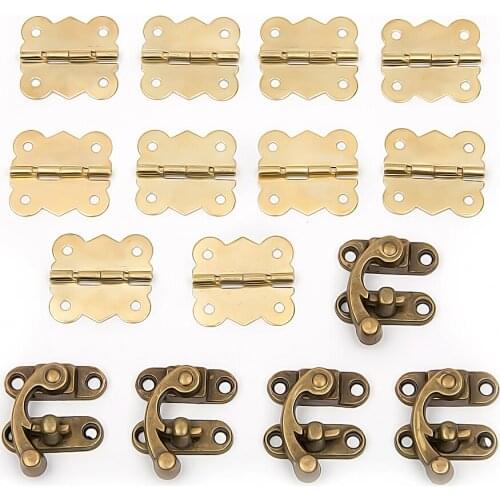 15pcs Antique Drawer Jewellery Wood Box Cabinet Door Hasp Lock Hook Latch Butt Hinges For Fittings Furniture