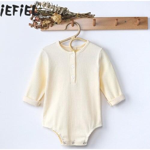 2021 New Newborn Infant Baby Girl Boy Knitted Ribbed Bodysuit Cotton One-Pieces Solid Jumpsuit Long Sleeve Outfit Spring Sunsuit