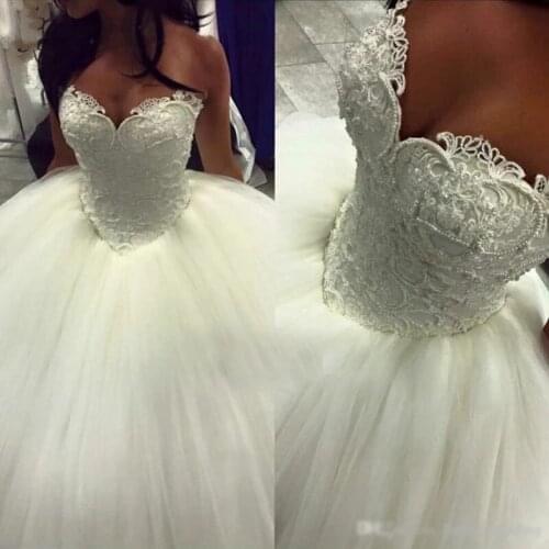ANGELSBRIDEP Sweetheart Ball Gown Wedding Dresses Robe de mariee Fashion Applique Pearls Tulle Formal Bridal Gown Hot