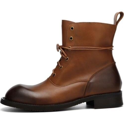 Winter Handmade Mens Cowhide Genuine Leather Work Safety Shoes Man Lace Up Shoes High Top Vintage Motorcycle Ankle Boots