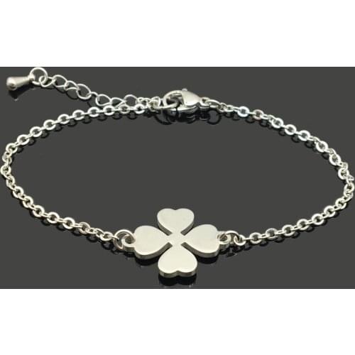 High Quality Four Leaf Clover Charm Stainless Steel Chain Bracelet Stainless Steel Clover Pendant Chain Bracelet