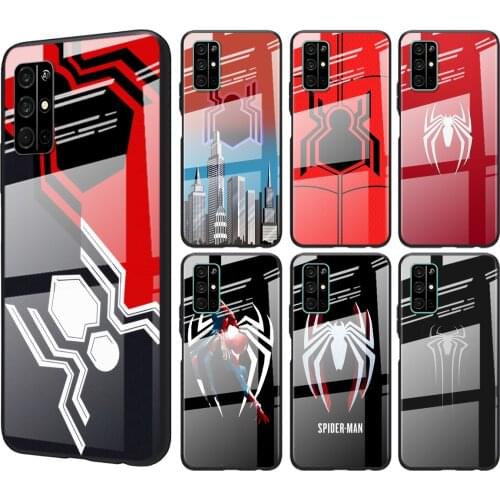 Tempered Glass Cover Marvel Spider-Man Logo For Huawei Honor 30 20 10 9X 8X Pro Plus Lite Shockproof Shell Phone Case