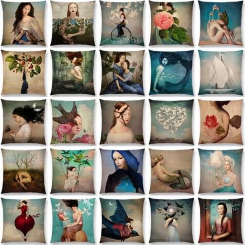 New Elegant Lady Beautiful Girl Shakespeare Style Oil Painting Moon Music Fairytale Flower Bird Cushion Cover Pillow Case