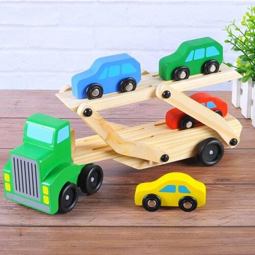 Baby Toys Educational Double Decker Wooden Toys Wood Truck Pulls Four Cars Balance Game Montessori Blocks Gift For Kids