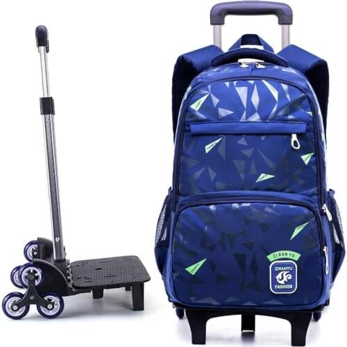 Grades 4-9 Kids Trolley Book Bag Schoolbag boys girls Backpack waterproof Removable Children School Bags With 2/6 Wheels Stairs