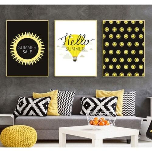 Hello Summer Playroom Wall Art Baby Boys Nursery Decor Cartoon Yellow Canvas Painting Modern Childs Bedroom Playroom Pictures