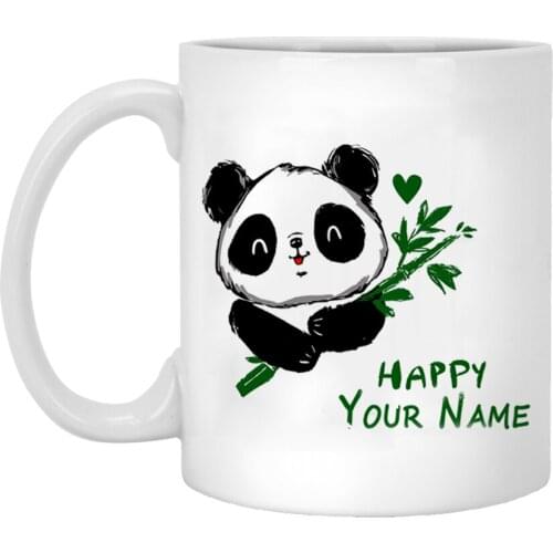 Custom Text Cute Panda Personalised Name 11oz Ceramic Coffee Milk Cup Mug for Kids Birthday Gift