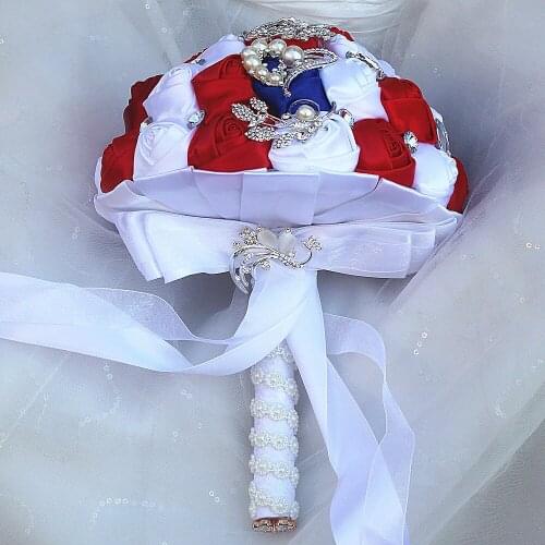 Hot selling red blue white rose wedding bridal bouquet bridesmaid bouquet for wedding decoration