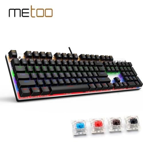 Metoo Gaming Mechanical Keyboard 87/104 Anti-ghosting Luminous Blue Red Black Switch Backlit LED wired Keyboard Russian sticker