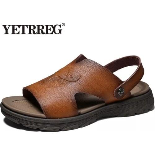 Brand Mens Sandals Summer Genuine Leather Sandals Men Outdoor Mens Slippers Lightweight Flip Flops Fashion Men Sneakers Size 46