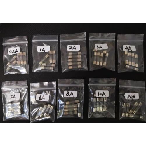 FreeShip fuse kit 0. 5A to 20A 10 Values*5pcs=50pcs 5*20mm Glass Safety Tube Assorted pack set 0.5A 1A 2A 3A 4A 5A 6A 8A 10A 20A