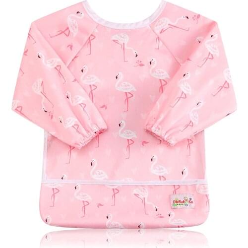 Ohbabyka Baby Feeding Bib Apron Waterproof Lovely Cute Baby Bib Long Sleeve Baberos Impermeables Baby Self Feeding and Eating