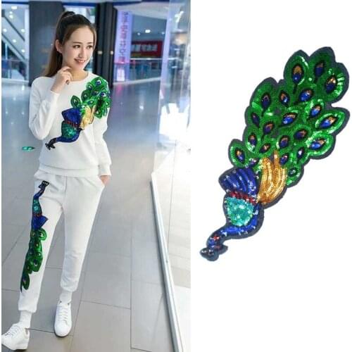 New Phoenix Peacock Bird Embroidery Sequined Patches for Clothing Sewing on Parches Appliques Embroidery DIY Supplies Crafts