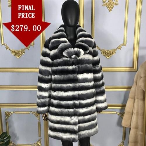 Female Coat Genuine Rex Rabbit Fur Jacket Winter New Fashion Suit Collar Overcoat 90 cm long Detachable