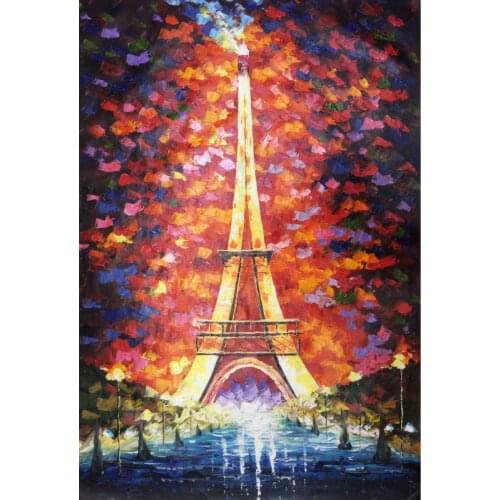 Hand Painted Palette Knife Textured Eiffel Tower Landscape Oil Painting Paris Street Wall Art Picture for Home Decoration
