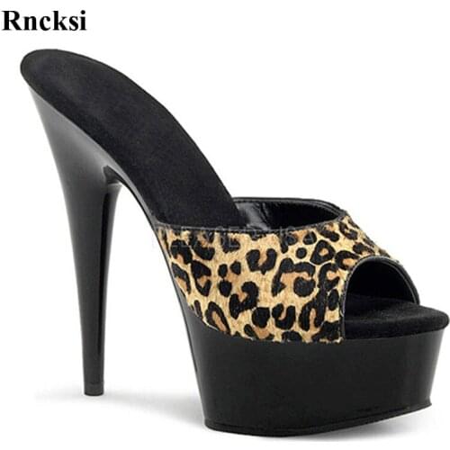 Rncksi Womens sandals, waterproof platform 15 cm high platform, leopard print nightclub shoes, fashion banquet show slippers