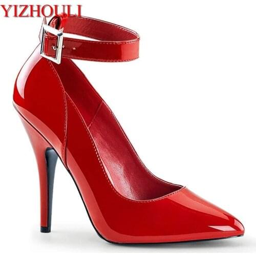 12 cm sexy heels, model pole dancing performance, barefoot buckle party catwalk high heels