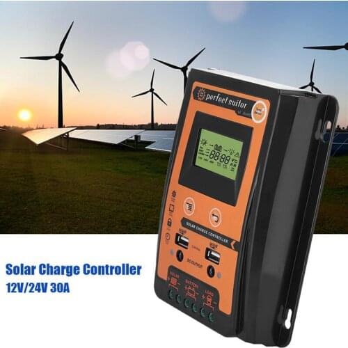 30A 70A 12V 24V Dual USB LCD Display Solar Regulator Solar Charge Controller With Big LCD IP32 PV Battery Controller Load Time