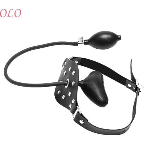 OLO Mouth Stuffed Inflatable PU Leather Band Flirting Restraints Sex Toys for Couples Oral Fixation Mouth Gag Harness