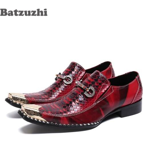 Batzuzhi Italian Type Men Shoes Golden Pointed Metal Tip Formal Leather Dress Shoes Chaussure Homme Luxury Male Party Shoes