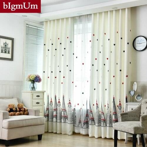 New Embroidery Eiffel Tower Curtains for Living Room Bedroom Kitchen Blackout Windows Drapes Of European Stars Printing Curtain