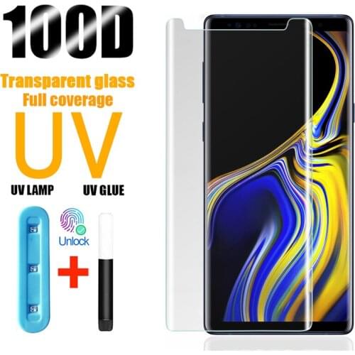 UV Tempered Glass For Samsung Galaxy S10 Plus S21 S9 S8 S20 Ultra S10e S9 S10e Note 8 9 10 20 S Screen Protector Full Cover 100D