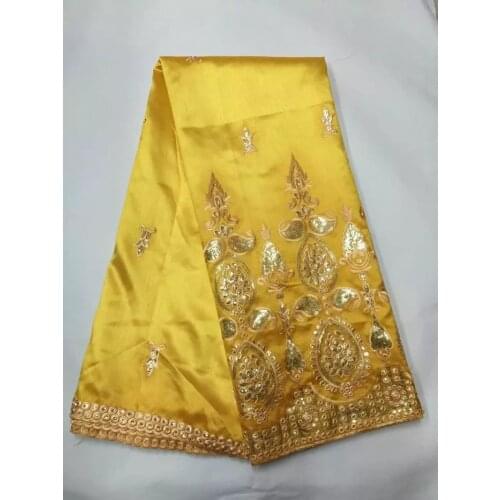 Yellow African George Fabric With Sequins 2017 New Design Embroidered Polyester Nigerian George Lace For Wedding Dress B8G4