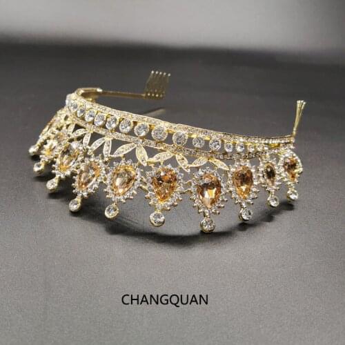 Women Gold Faux Rhinestone Tiara New European Crystal Wedding Crown Popular Hot Selling Bride Crown Wedding Dress Accessories