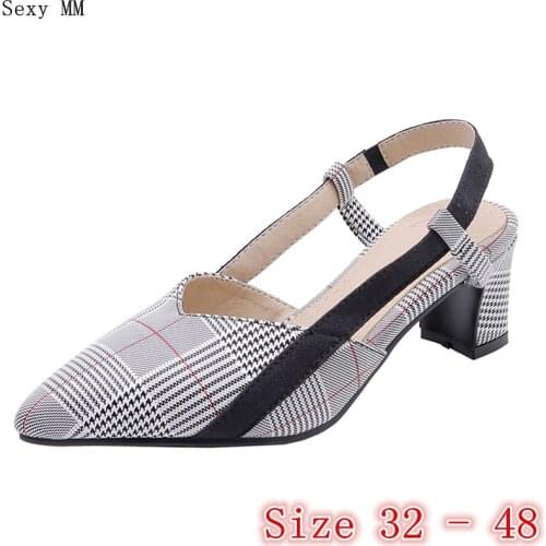 Pumps Women Square High Heels Sandals Mary Janes Shoes Woman High Heel Shoes Small Plus Size 32 33 -40 41 42 43 44 45 46 47 48